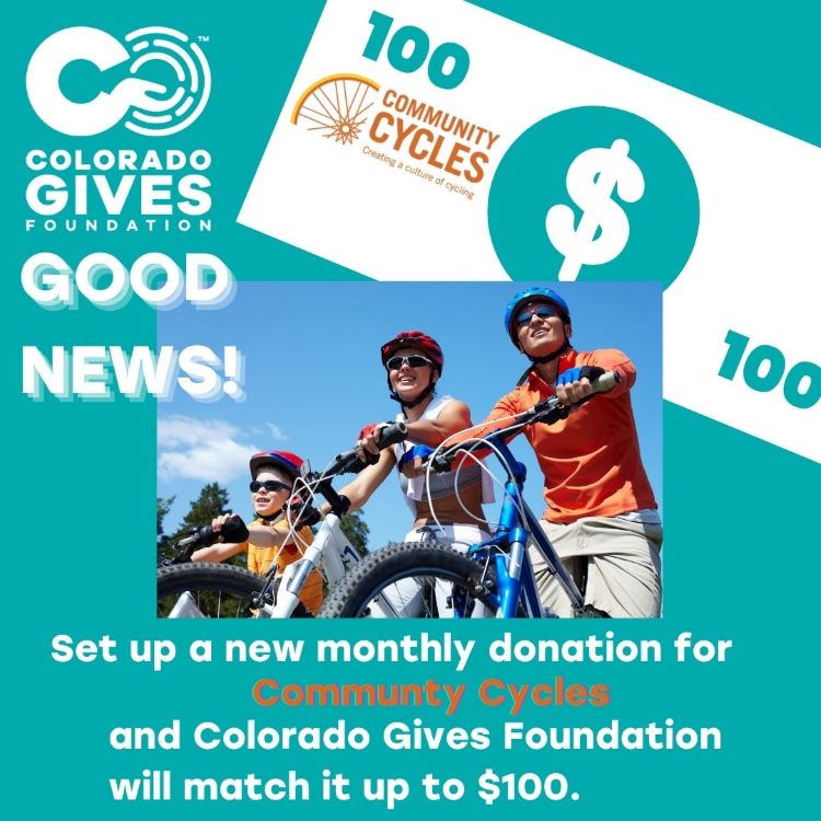 Featured image for “Matching Donations & Amazing Prizes Gifted When You Give to Community Cycles for Colorado Gives Day!”